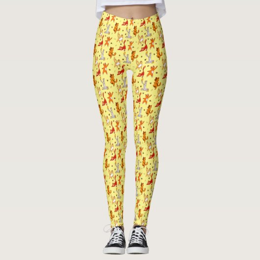 Leggings Chats Pratiquer Yoga Motif Pale Jaune (Devant)