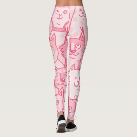 Leggings Chats Roses, Motif Adorable Sans Seamless. (Dos)