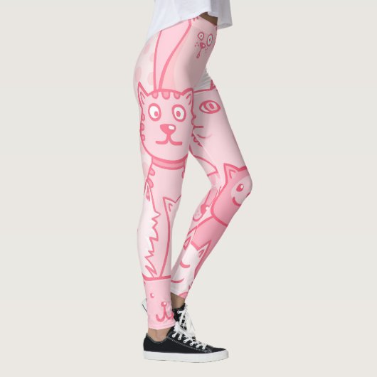 Leggings Chats Roses, Motif Adorable Sans Seamless. (Droite)