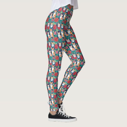 Leggings Chats Tabby De Noël Avec Poinsettias (Droite)