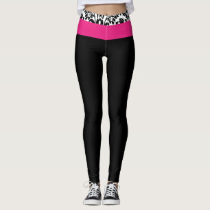 Leggings Chaud rose noir & blanc Damask Chic Gym Lounge