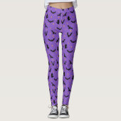 Leggings Chauves-souris volantes et étoiles Halloween viole (Devant)