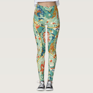 Leggings Chaux asiatique Lime Vert et Motif bleu