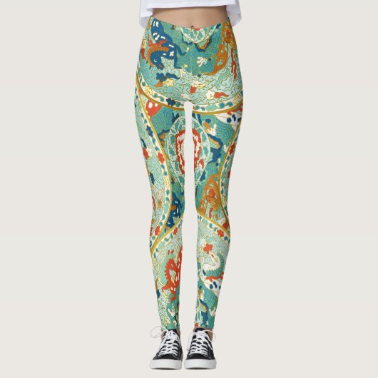 Leggings Chaux asiatique Lime Vert et Motif bleu (Devant)