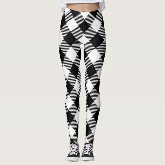 Leggings chèque bison, motif noir et blanc (Devant)