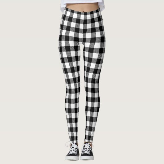 Leggings Chèque de bison noir et blanc (Devant)