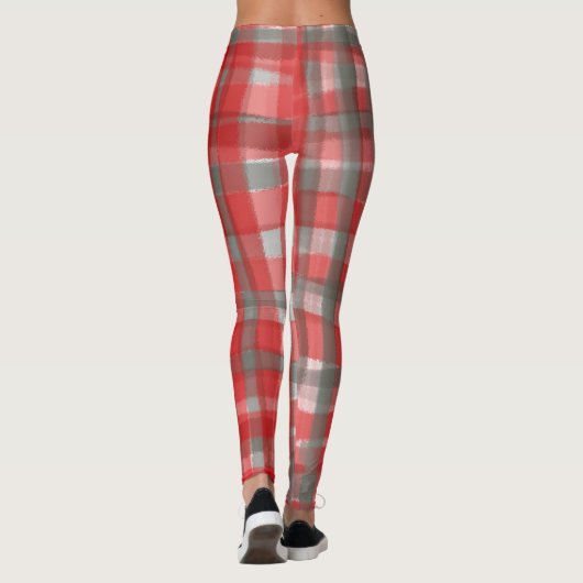 Leggings Chèque gris rouge tartan rouge en aquarelle de Buf (Dos)