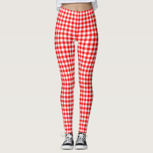 Leggings Chèques de petite taille rouge et blanc En vichy