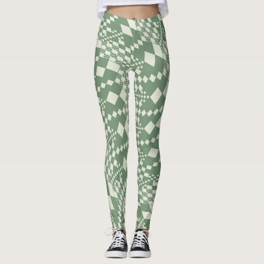 Leggings Chèques déformées en vert (Devant)