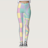 Leggings Chèques et perles Pastel Rose, Jaune, Violet & Ver (Devant)