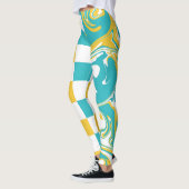 Leggings Chèques et permules en Turquoise, Jaune et Blanc (Gauche)