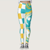 Leggings Chèques et permules en Turquoise, Jaune et Blanc (Devant)