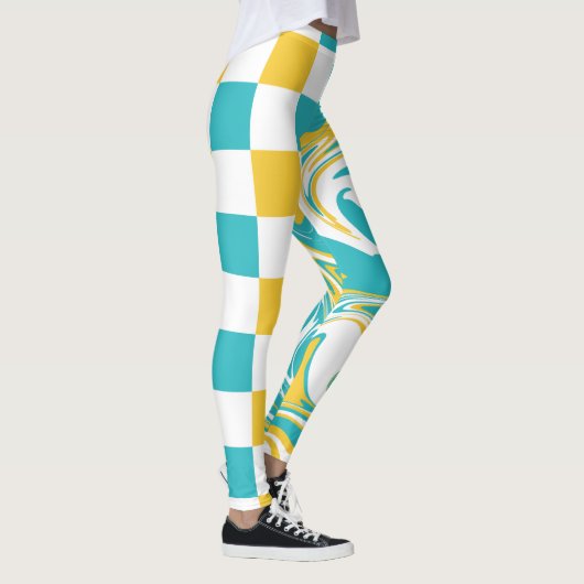 Leggings Chèques et permules en Turquoise, Jaune et Blanc (Droite)