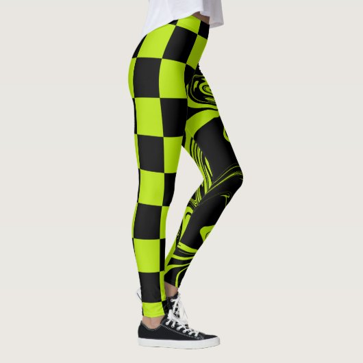 Leggings Chèques et permules - Lime vert et noir (Droite)