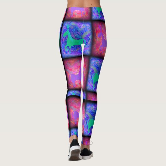 Leggings Chèques Unicorne Bleu et Rose Motif d'art épique (Dos)