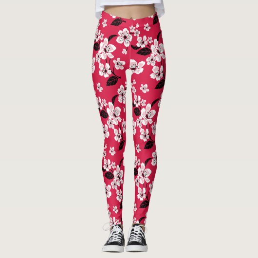 LEGGINGS CHERRY BLOSSOM - SAKURA (ROUGE) (Devant)