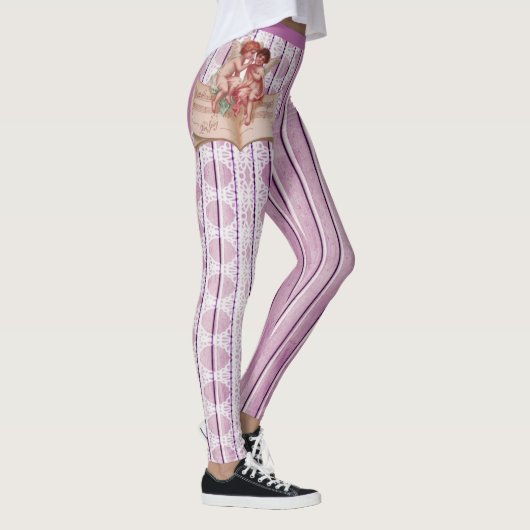 Leggings Cherubs Angels dentelle blanche Lilac rose pourpre (Droite)