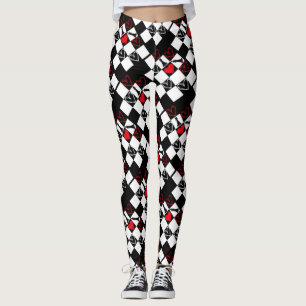 Leggings Chessboard Heart Valentines Day B&W