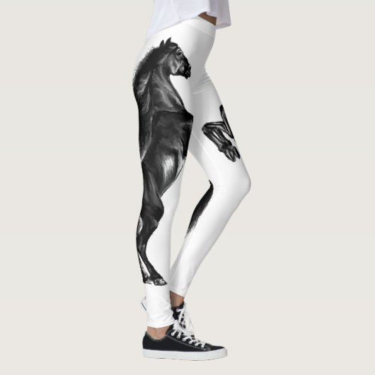 Leggings Cheval sauvage noir droit - Dessin noir et blanc (Droite)