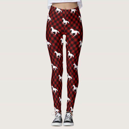 Leggings Chevaux sur le Buffalo Plaid (Devant)