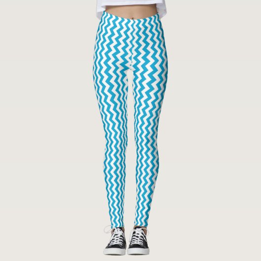 Leggings Chevron blanc turquoise (Devant)
