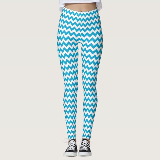 Leggings Chevron blanc turquoise (Devant)