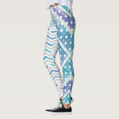 Leggings chevron bleu aquarelle, légendes à points de polka (Gauche)