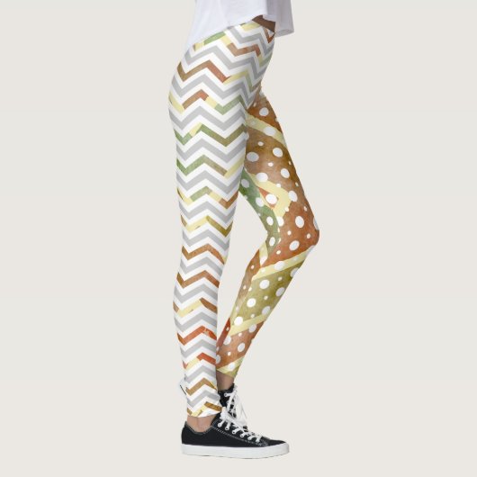 Leggings chevron Brown vert aquarelle, légendes pois (Droite)