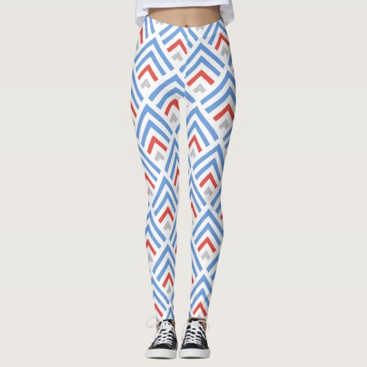 Leggings chevron classique moderne bleu et rouge (Devant)