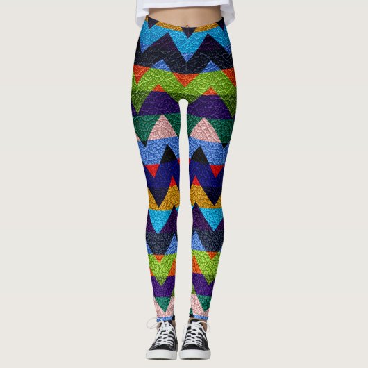 Leggings Chevron Coloré Cuir Moderne #5 (Devant)
