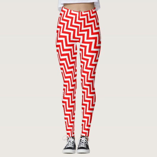Leggings Chevron en diagonale rouge et blanc de petite tail (Devant)
