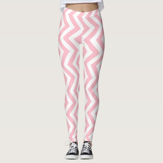 Leggings Chevron vertical rose et blanc moyen (Devant)