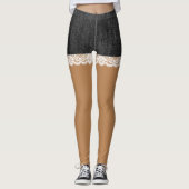 Leggings Chic blanc dentelle Faux noir shorts Jeans (Devant)