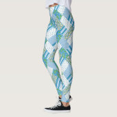 Leggings Chic Blue Morning Glory Faux Patchwork Motif (Gauche)