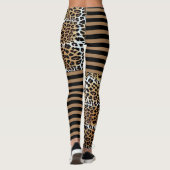 Leggings Chic élégant Leopard Brown et rayures Brown noires (Dos)