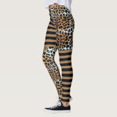 Leggings Chic élégant Leopard Brown et rayures Brown noires (Gauche)