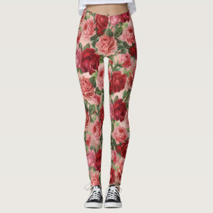 Leggings Chic Elegant Vintage Rose Rouge Roses Floral