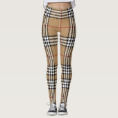Leggings chic en plaid beige avec un Tartan élégan (Devant)