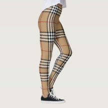 Leggings chic en plaid beige avec un Tartan élégan