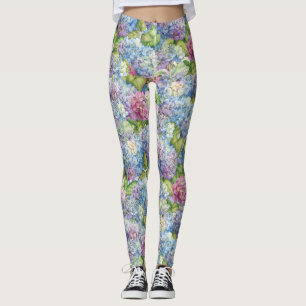 Leggings Chic Floral Blue Lavender Hydrangea Motif