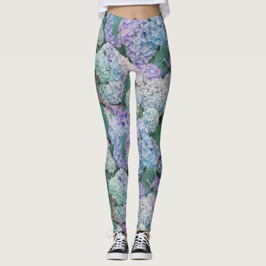 Leggings Chic Floral Blue Purple Hydrangea Motif (Devant)