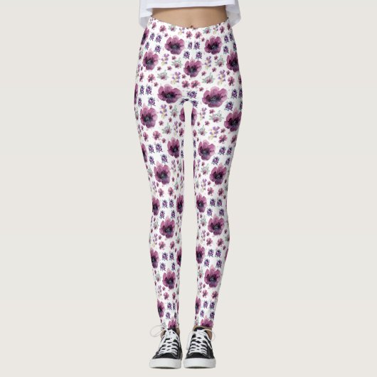 Leggings chic floral foliage purple blooming flowers (Devant)