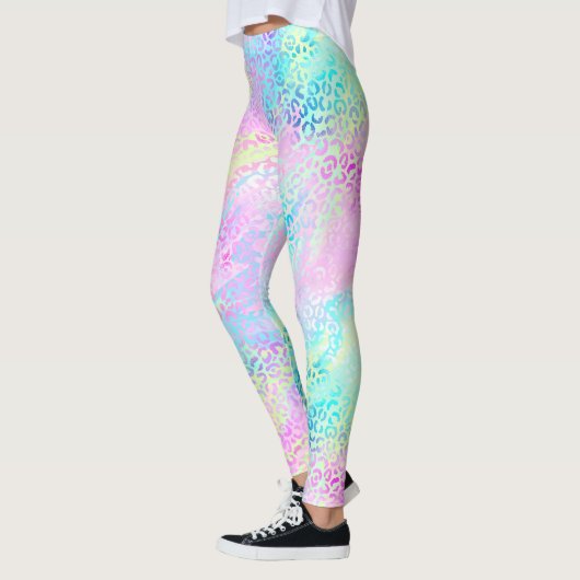 Leggings Chic Girly Rainbow Shimmer Empreinte de léopard (Gauche)