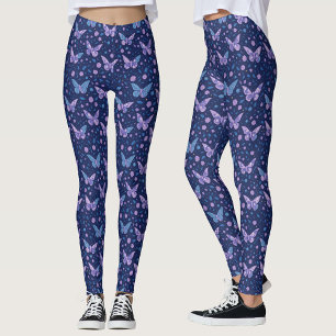 Leggings Chic Girly Romantic Bleu pourpre Motif papillon