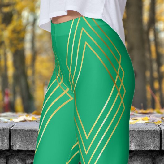 Leggings Chic Jade Green Diamonds Motif