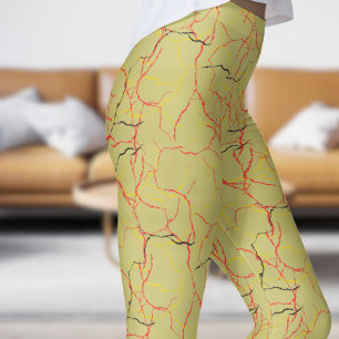 Leggings Chic Khaki et Motif de la Fracture Rouge