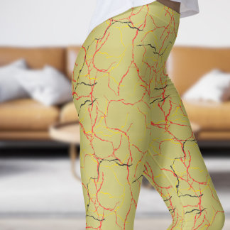 Leggings Chic Khaki et Motif de la Fracture Rouge