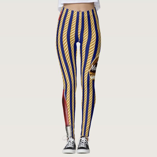 Leggings Chic Navy Gold Lines Lips Girly 2022 anniversaire  (Devant)