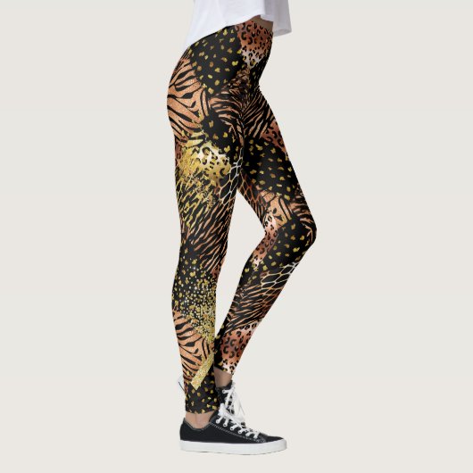 Leggings Chic poster de animal noir de cuivre rose léopard (Droite)