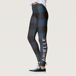 Leggings Chic Rustic Blue Buffalo Imprimer avec nom